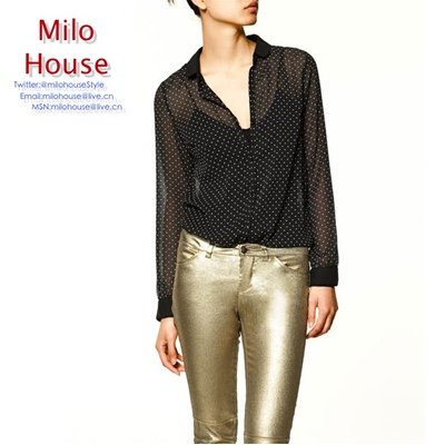 2012 autumn new arrival elegant polka dot round dot vintage fashion chiffon women's long-sleeve shirt blouse