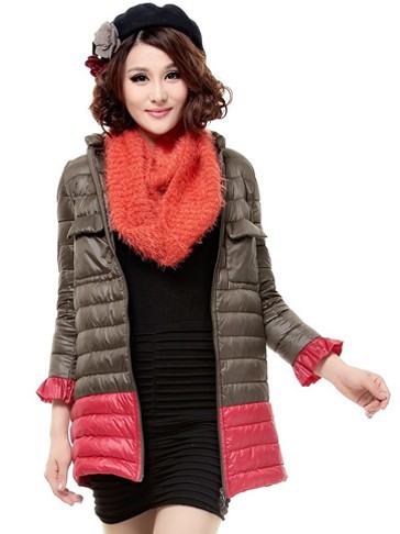 2012 autumn new arrival fashion color block decoration thin medium-long down coat ultra-light ultra-thin comfortable