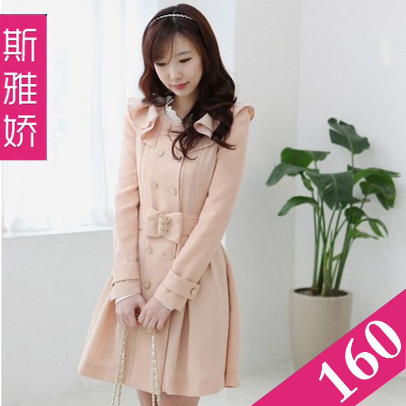 2012 autumn new arrival fashion gentlewomen elegant waist slim double breasted medium-long trench outerwear women's