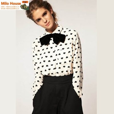 2012 autumn new arrival Fashion normic brief vintage antique sweet gentlewomen heart print peter pan shirt blouse