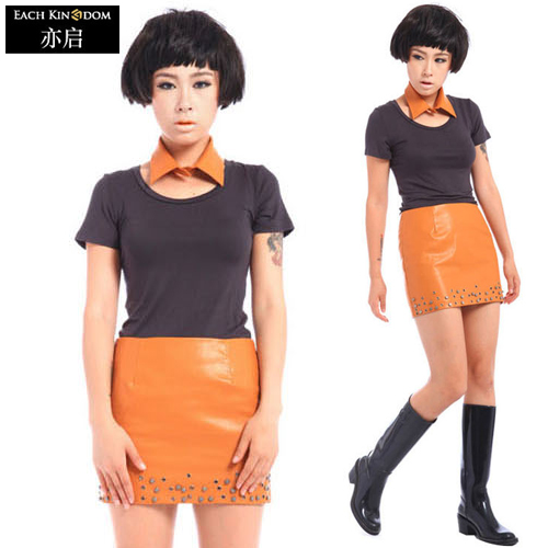 2012 autumn new arrival fashion normic rivet leather short skirt half-skirt