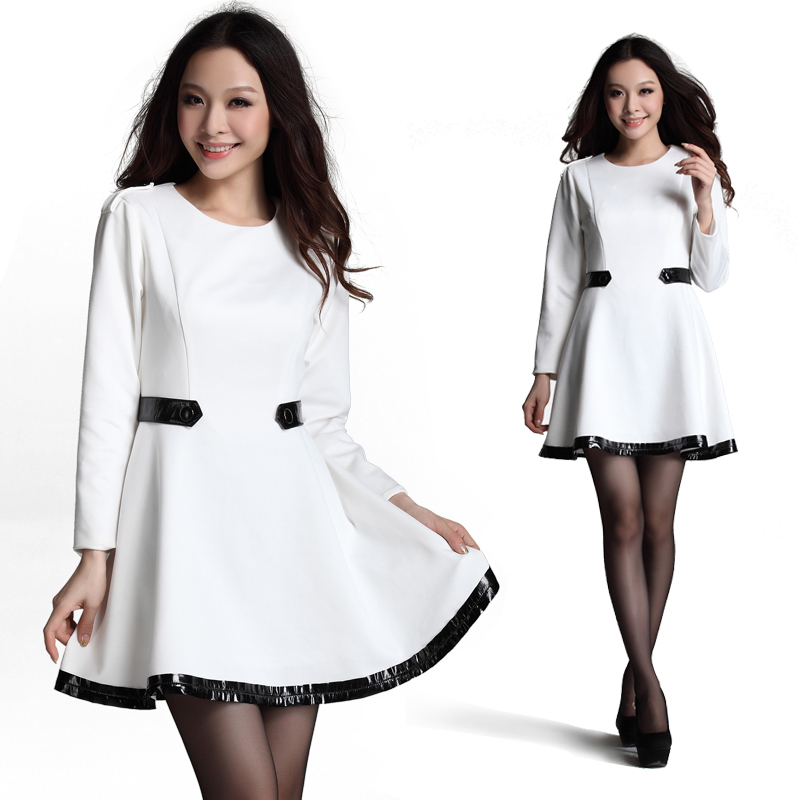 2012 autumn new arrival fashion slim waist dress new arrival patent leather patchwork slim waist one-piece dress princess