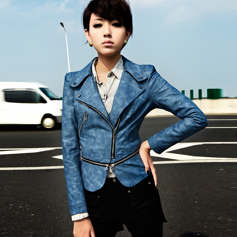 2012 autumn new arrival fashion small leather clothing women's short design slim PU jacket outerwear 21g3673