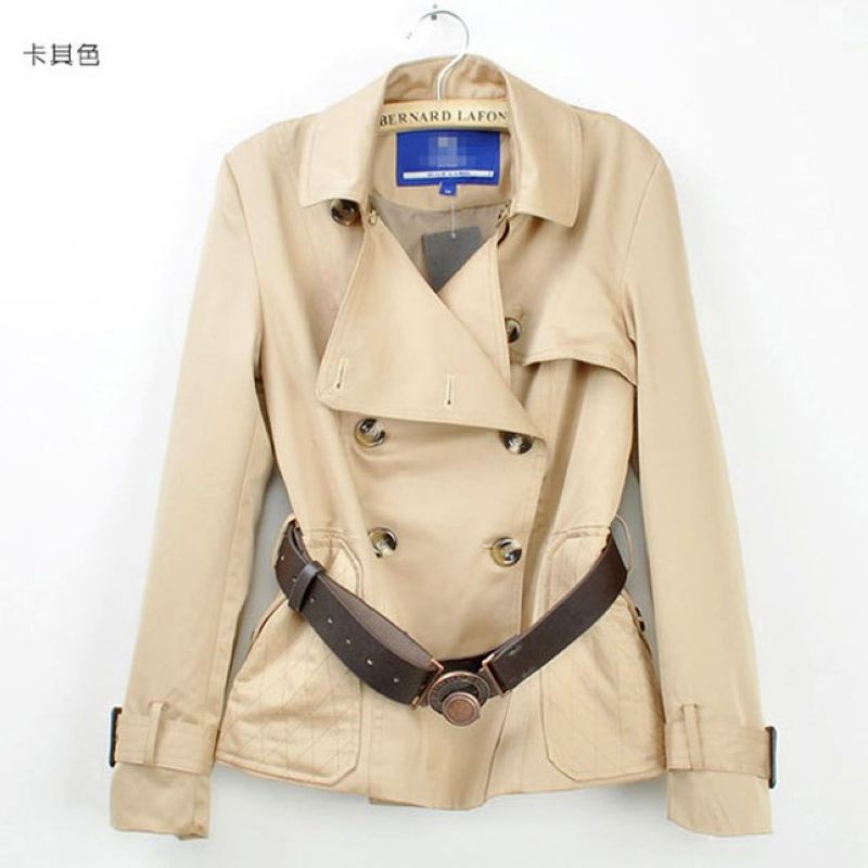 2012 autumn new arrival fashion turn-down collar slim waist double breasted slim outerwear short design Women belt trench