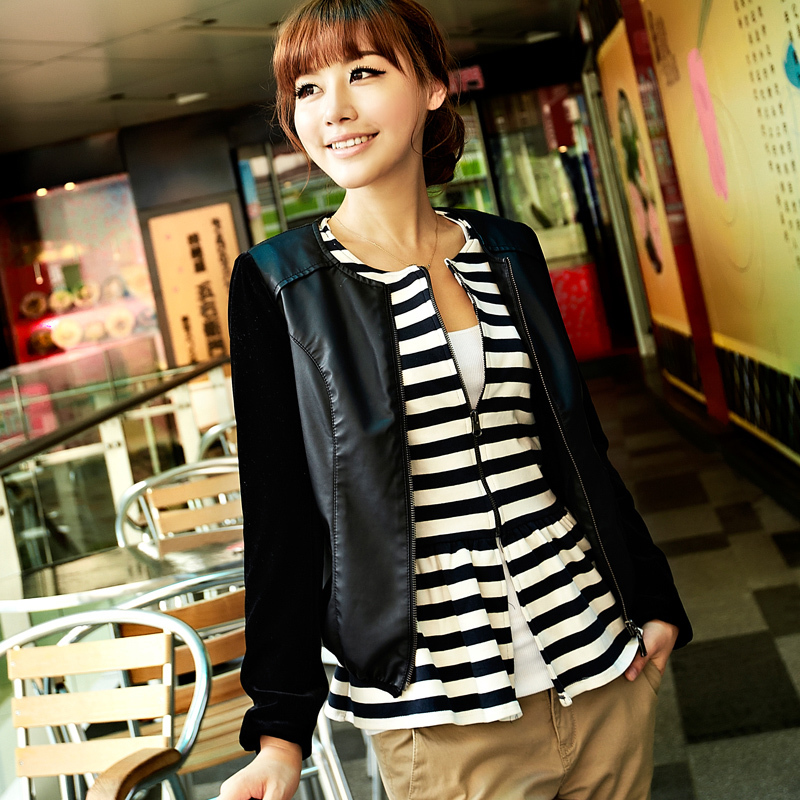 2012 autumn new arrival fashionable casual small leather clothing women's short design slim PU jacket outerwear 21g3694