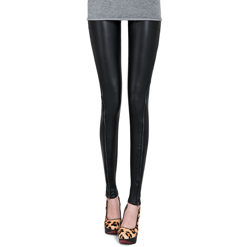 2012 autumn new arrival female autumn legging dull faux leather patchwork spiral zipper slim vq442