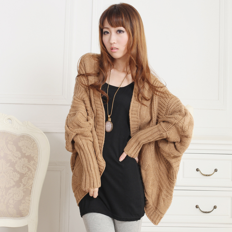 2012 autumn new arrival female fashion batwing sleeve plus size cloak cape sweater outerwear coarse cardigan