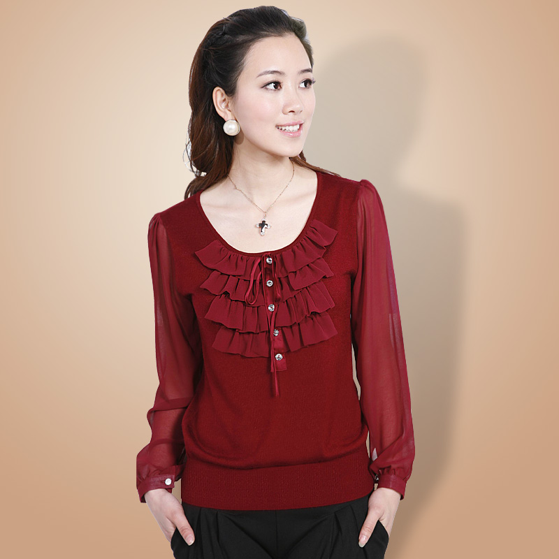 2012 autumn new arrival female lace long-sleeve outerwear pullover wool air conditioning shirt plus size sweater