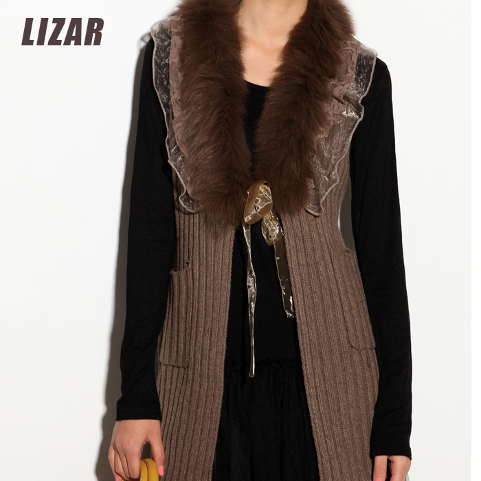 2012 autumn new arrival fur collar sweater cardigan medium-long sweater outerwear female sweater vest