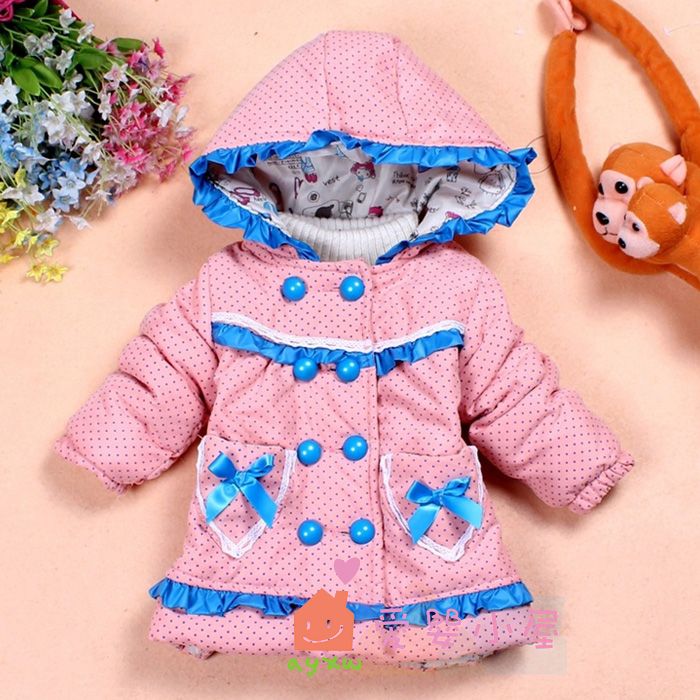 2012 autumn new arrival girls clothing child baby button thickening outerwear thermal top small trench