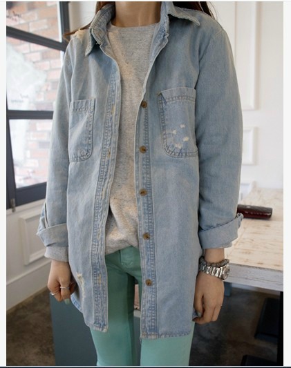 2012 autumn new arrival holicholic water wash wearing white vintage retro finishing light blue denim outerwear