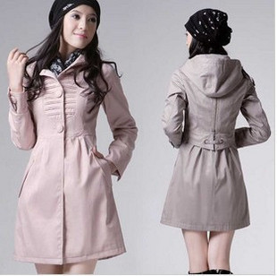 2012 autumn new arrival hooded fashion women's slim solid color trench overcoat outerwear Free Shipping