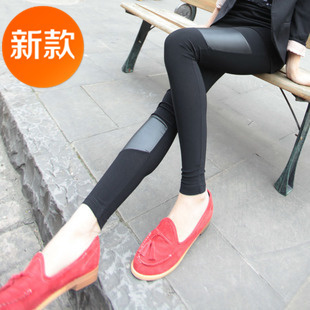 2012 autumn new arrival irregular cool faux leather patchwork thin legging pants female