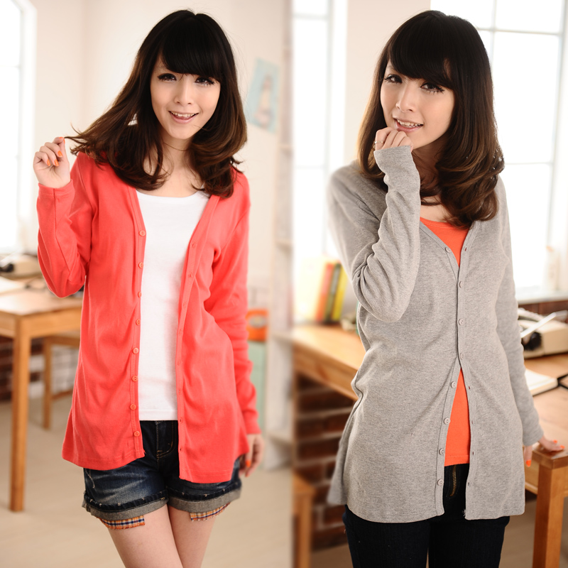 2012 autumn new arrival long sleeve length cardigan women's thin candy color cotton air conditioning shirt sun protection
