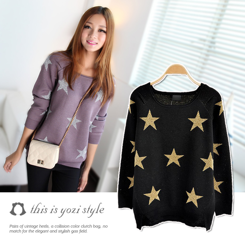 2012 autumn new arrival loose five-pointed star long-sleeve knitted sweater shirt w-930