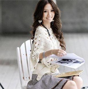 2012 autumn new arrival loose sweet batwing shirt viscose cutout sweater outerwear women's Free Shipping