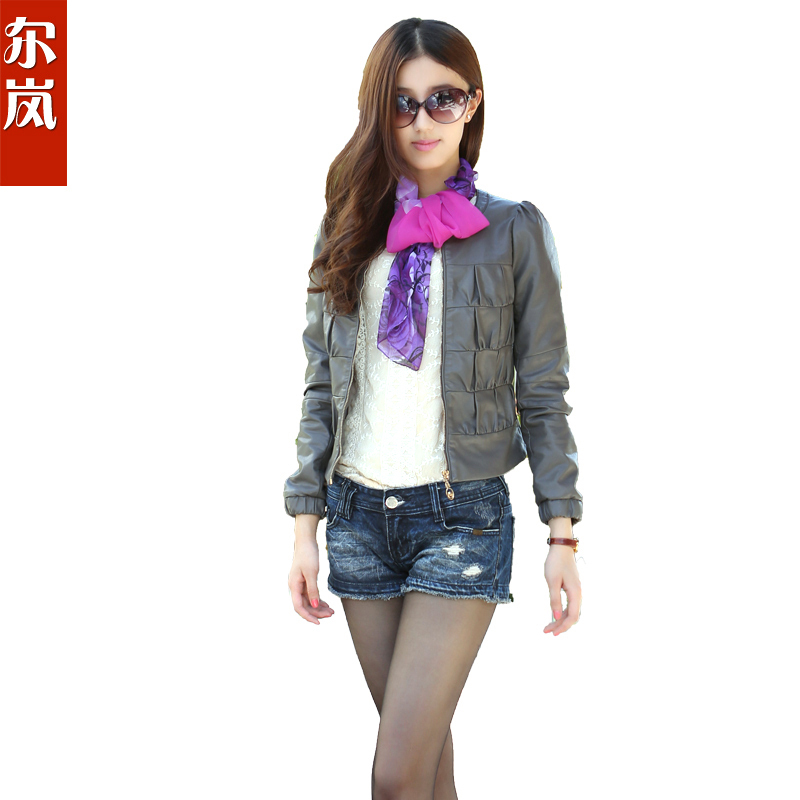 2012 autumn new arrival motorcycle leather clothing female short design slim women's outerwear plus size women's leather