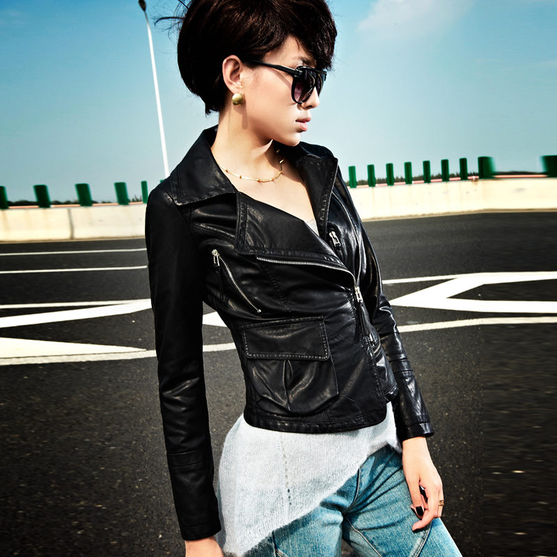2012 autumn new arrival motorcycle small leather clothing women's short design slim PU jacket outerwear 21g3703