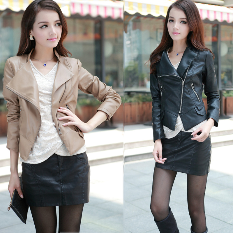 2012 autumn new arrival motorcycle trend PU water washed leather clothing slim short design women's outerwear