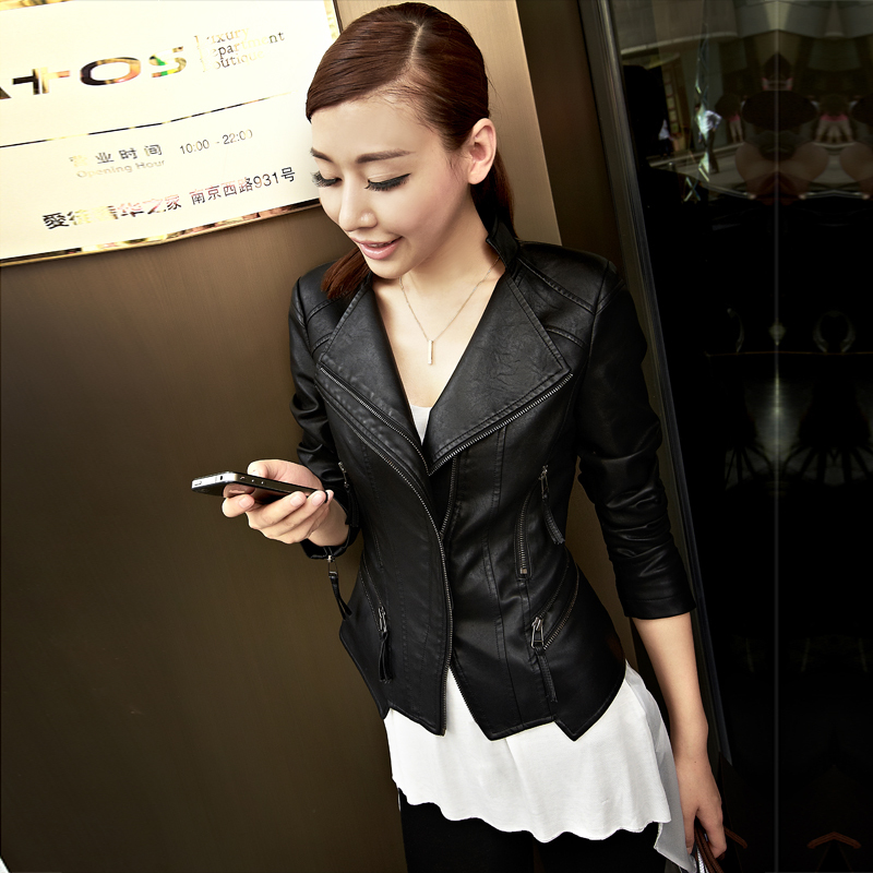 2012 autumn new arrival ol black small leather clothing women's short design slim PU leather jacket outerwear 21g3682