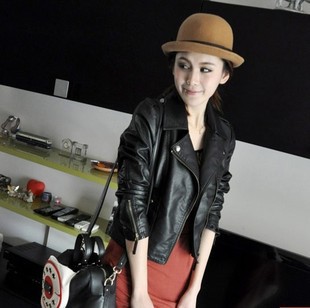 2012 autumn new arrival outerwear female motorcycle leather clothing female PU short design slim outerwear women's leather