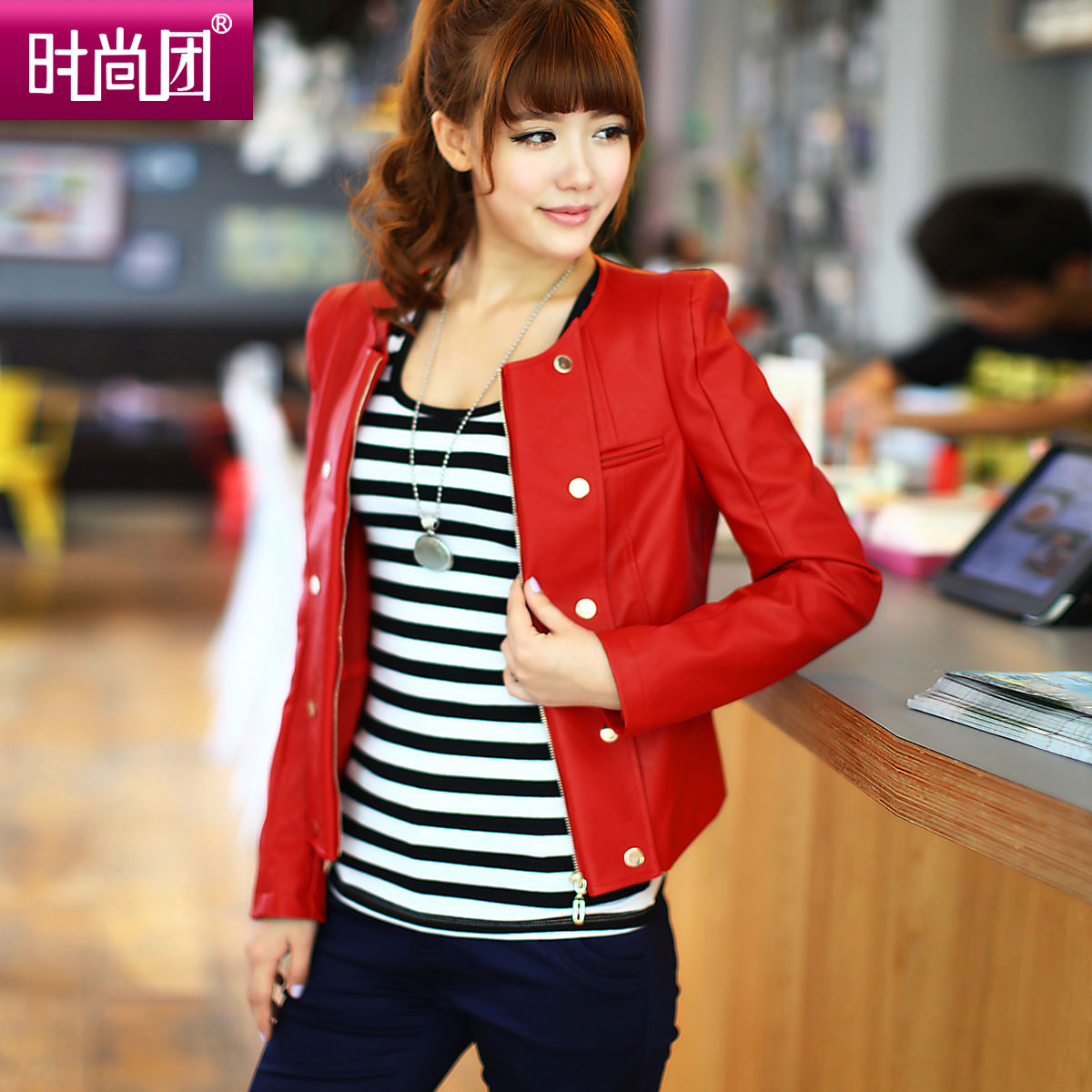 2012 autumn new arrival outerwear slim motorcycle jacket PU small leather clothing female short design plus size