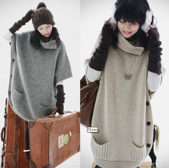 2012 autumn new arrival pocket batwing sleeve turtleneck sweater outerwear short-sleeve sweater plus size sweater