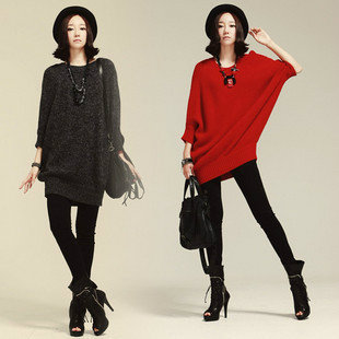 2012 autumn new arrival pullover o-neck batwing sleeve medium-long women's plus size sweater outerwear sweater