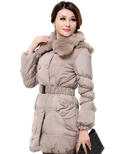2012 autumn new arrival rex rabbit hair medium-long thickening down coat large