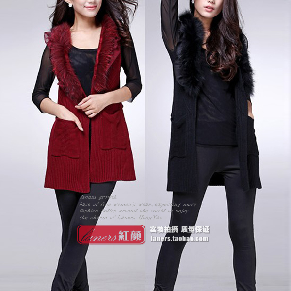 2012 autumn new arrival sleeveless rabbit fur slim knitted cashmere sweater female cardigan