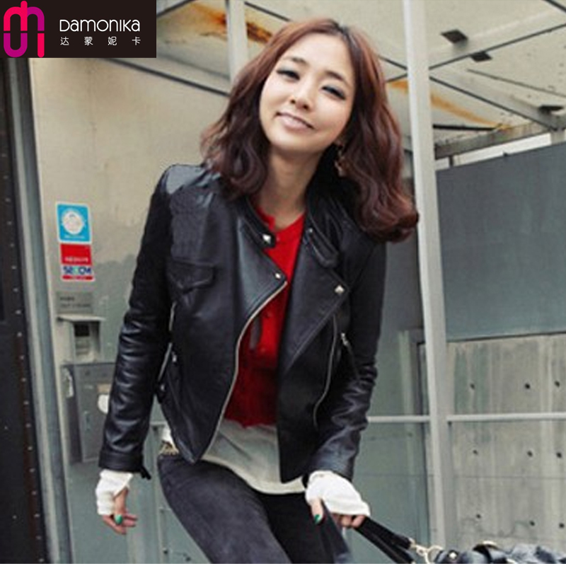 2012 autumn new arrival small leather clothing female short design slim PU jacket women's leather clothing outerwear