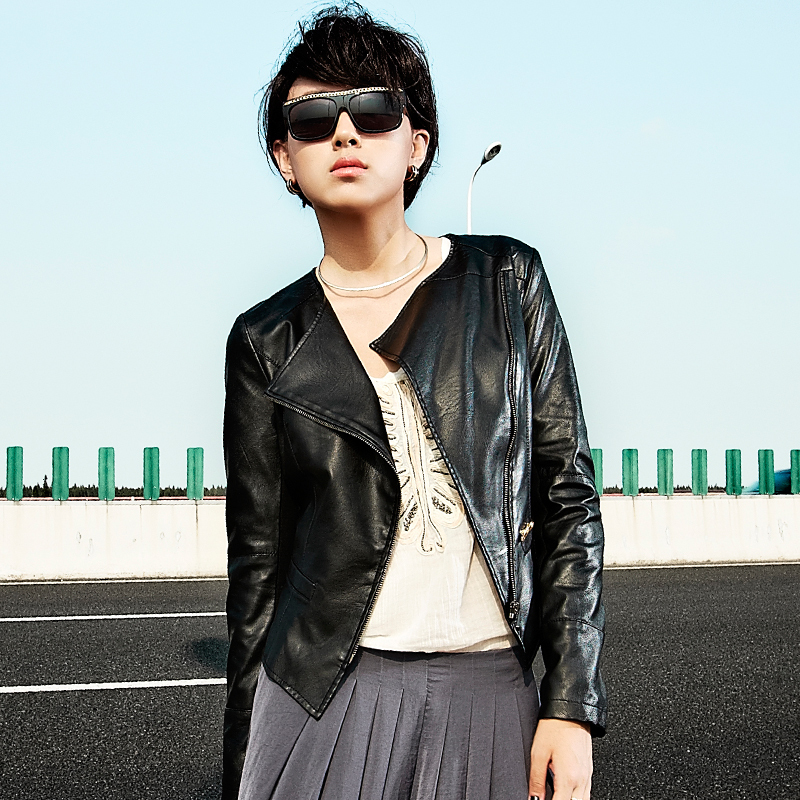 2012 autumn new arrival small leather clothing women's short design slim PU jacket outerwear 21g3716
