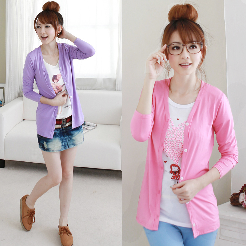 2012 autumn new arrival top outerwear women's long-sleeve V-neck air conditioning shirt outerwear breasted cardigan thin