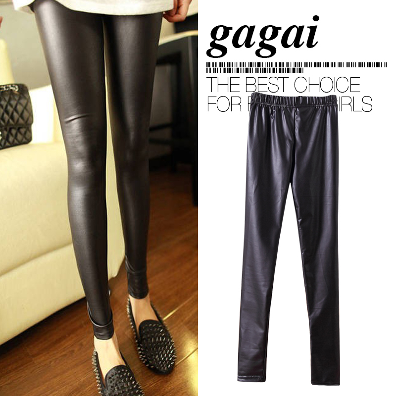 2012 autumn new arrival Women elastic tight the trend of fashion handsome basic trousers Faux leather pants d41