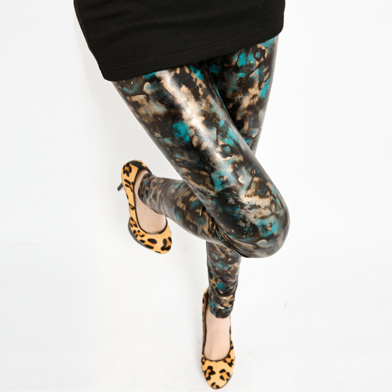 2012 autumn new arrival women's autumn legging faux leather splash-ink gradient vq476