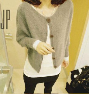 2012 autumn new arrival women's batwing sleeve loose pullover two ways short design rabbit fur sweater outerwear