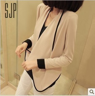 2012 autumn new arrival women's fashion all-match long-sleeve pad shoulder width short design short jacket color block small lap