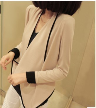 2012 autumn new arrival women's fashion all-match long-sleeve pad shoulder width short design short jacket color block small lap