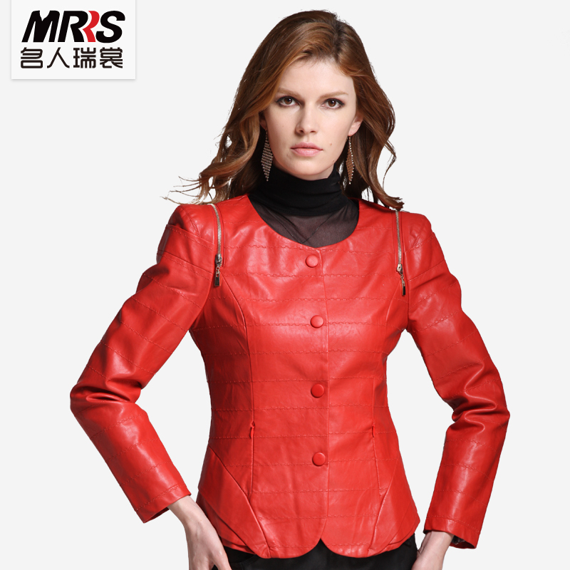 2012 autumn new arrival women's fashion o-neck brief slim PU small leather clothing 12651