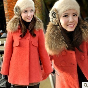 2012 autumn new arrival women's fur collar woolen outerwear cloak fur collar woolen overcoat short jacket trench