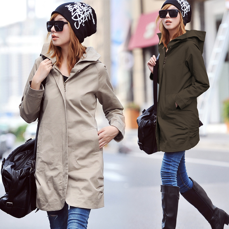 2012 autumn new arrival women's long design plus size with a hood slim autumn and winter fashion women's trench outerwear