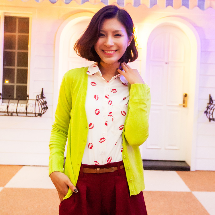 2012 autumn new arrival women's long-sleeve v-neck short sleeve T-shirt solid color loose casual all-match sweater 10613
