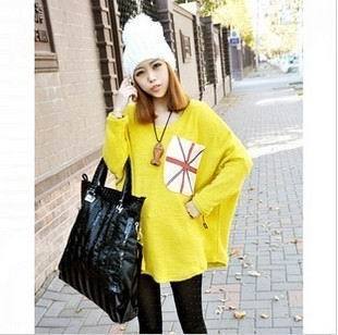 2012 autumn new arrival women's loose pullover two ways echinochloa frumentacea pocket women's sweater batwing sleeve outerwear