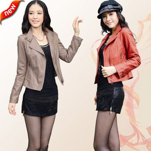 2012 autumn new arrival women's noble elegant ol zipper turn-down collar PU outerwear leather clothing
