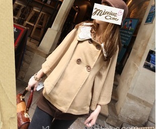 2012 autumn new arrival women's plus size lace peter pan collar double breasted autumn cloak trench outerwear cardigan