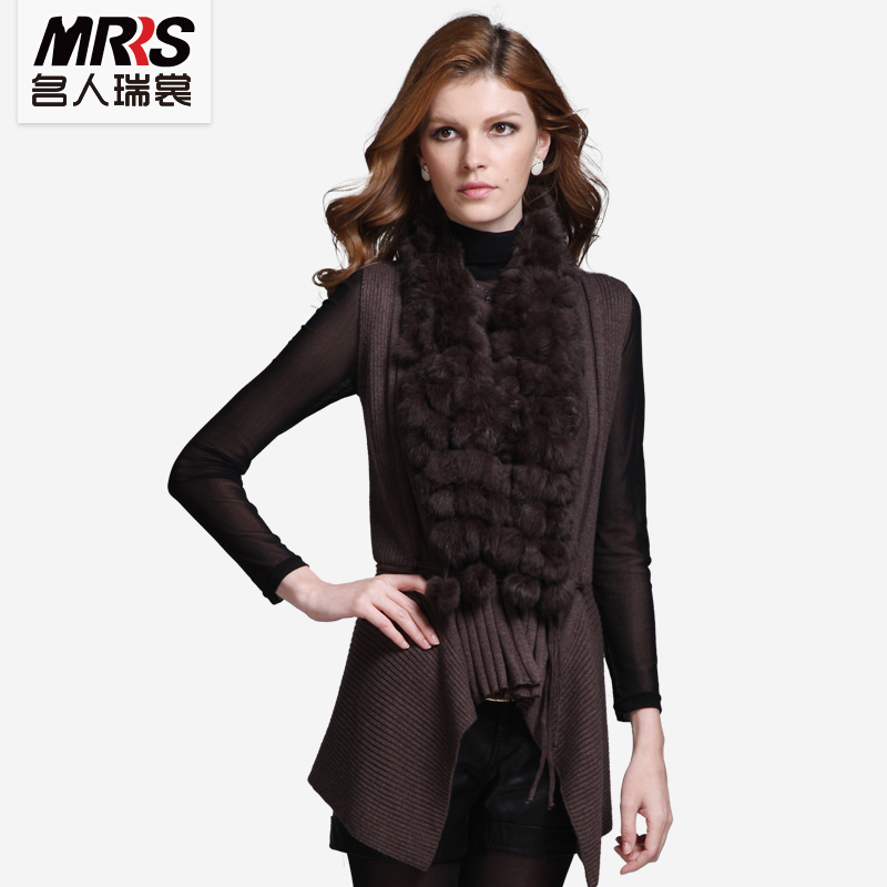 2012 autumn new arrival women's rabbit fur sleeveless sheep wool knitted sweater shirt cardigan 12608