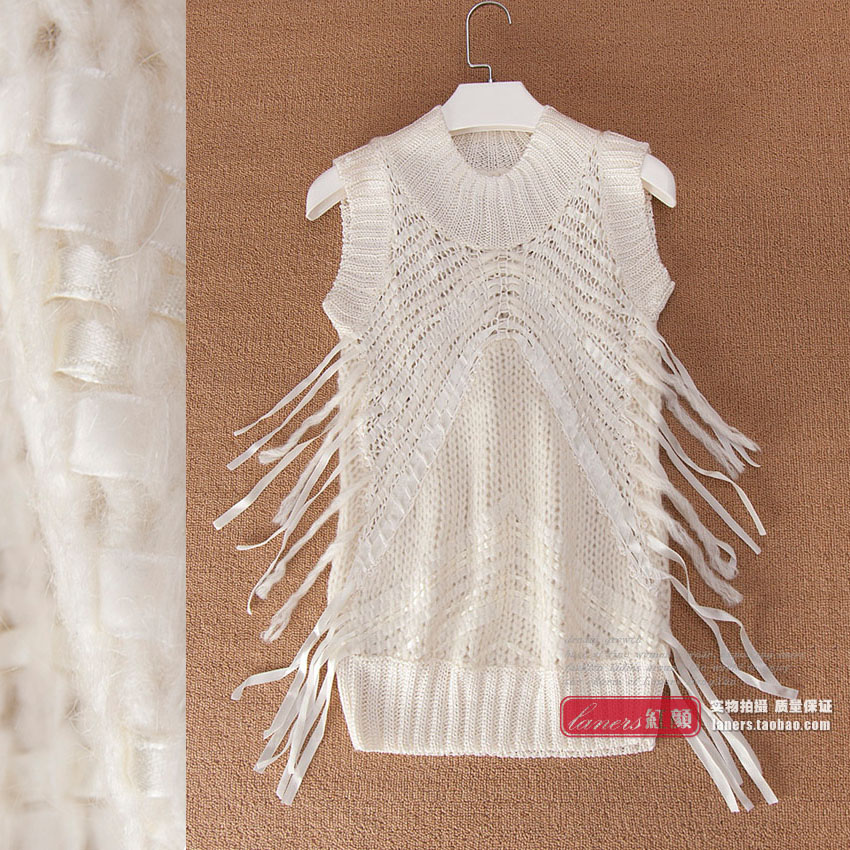 2012 autumn new arrival women's ribbon tassel pullover knitted sleeveless vest top sweater