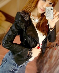 2012 autumn new arrival women's short design leather clothing coat tassel epaulette motorcycle leather clothing female