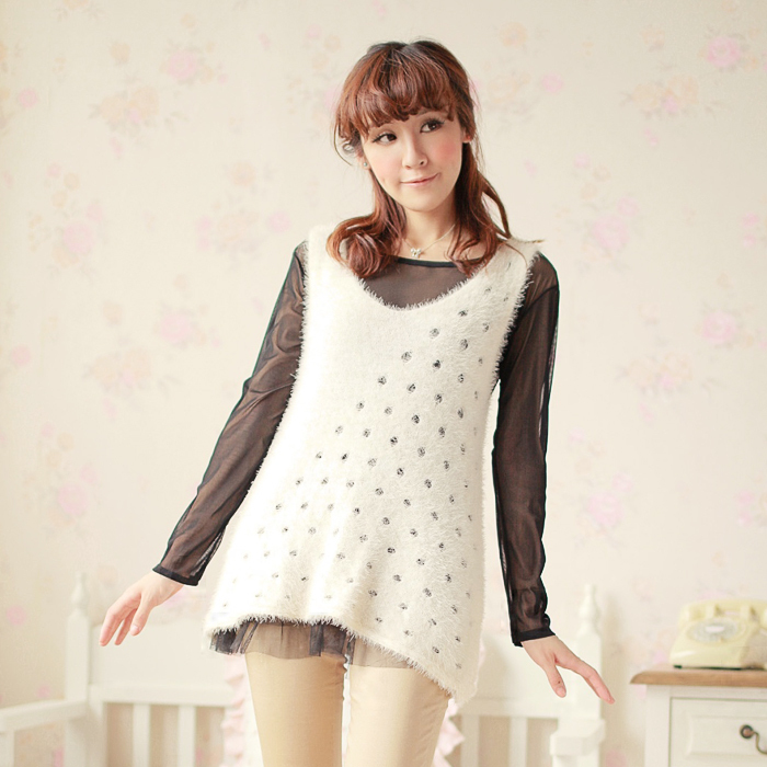 2012 autumn new arrival women's sweet cutout sweater vest long-sleeve lace shirt outerwear 208z420