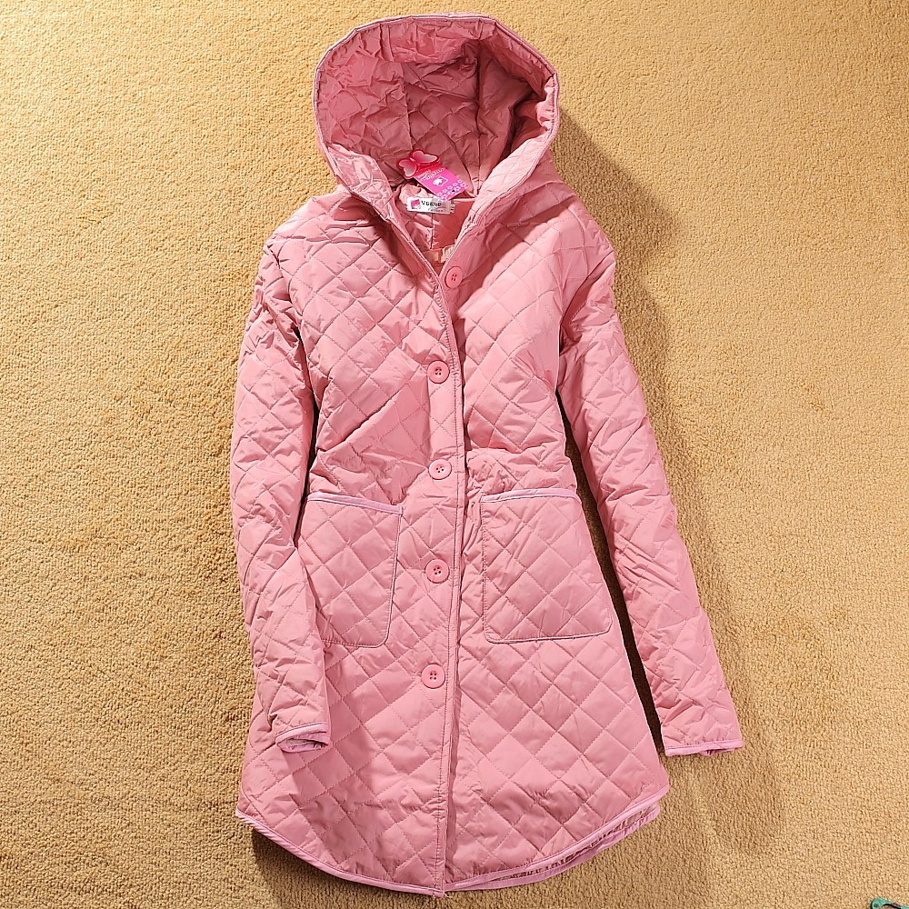 2012 autumn new arrival women's top outerwear long design with a hood slim rhombus long-sleeve wadded jacket cotton-padded